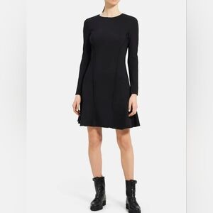 Theory Women's Seam Sculpt Ponte Long Sleeve Minimalist Dress Black Size 12